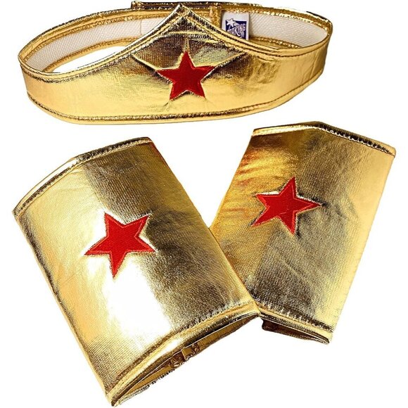 Woman of Wonder Crown and Cuffs Gold Accessories for Cosplay Halloween